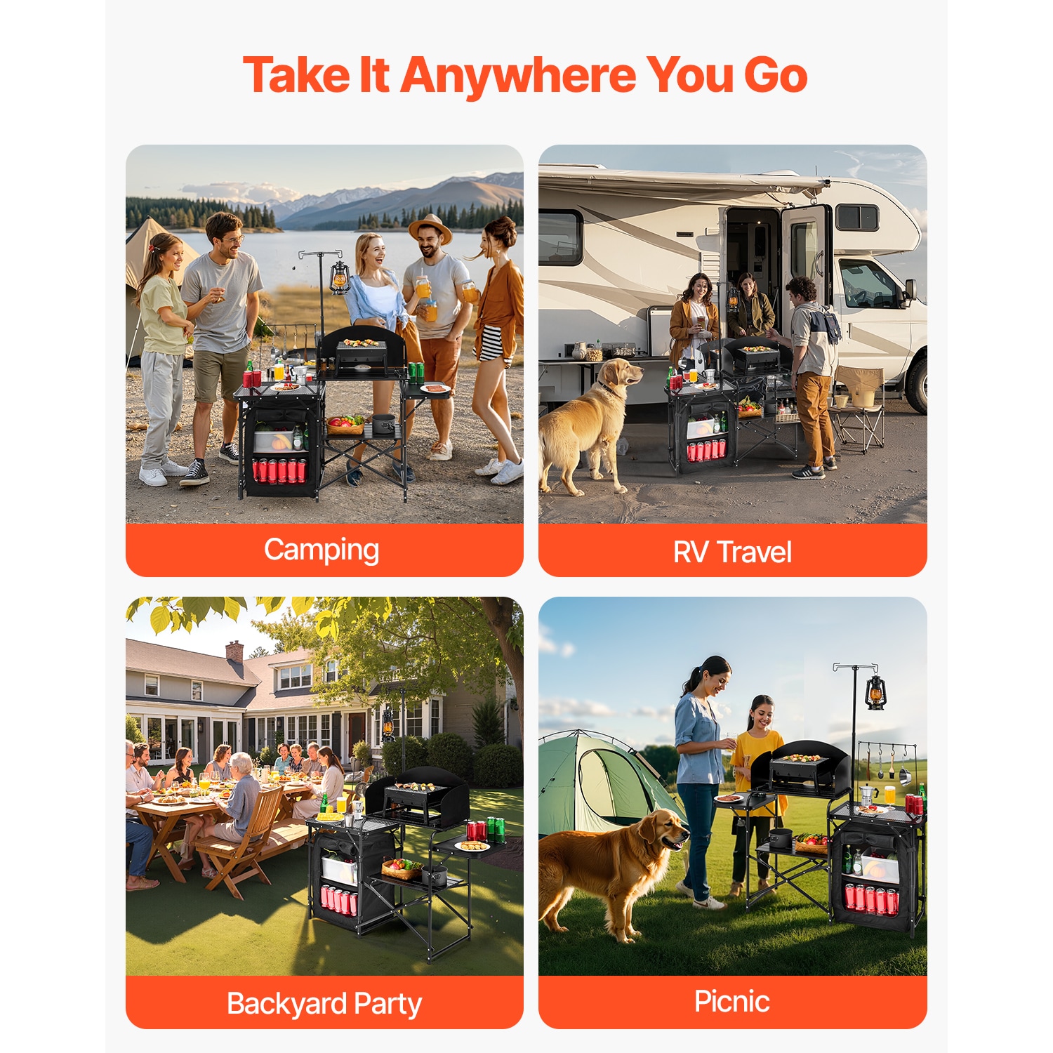 Camping Kitchen Table Portable Outdoor Cook Station Storage Windshield Aluminum_voghion.com